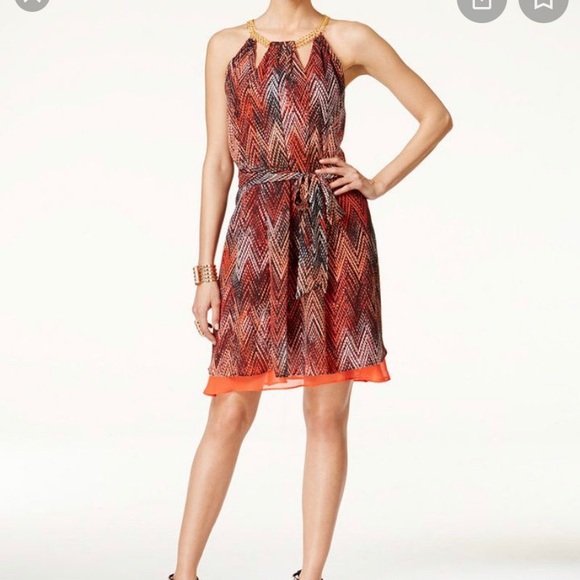 Multi color swing dress with tie - Picture 5 of 5